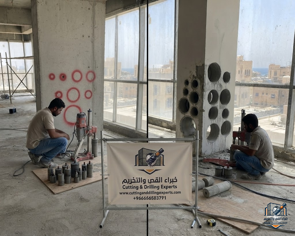 العوامل التي تؤثر على مدة تخريم الكور في الخرسانة بجدة مثل القطر والسماكة والتسليح
